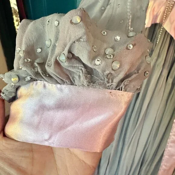 Chiffon Grey & Pink Dressing Gown - Picture 7 of 10